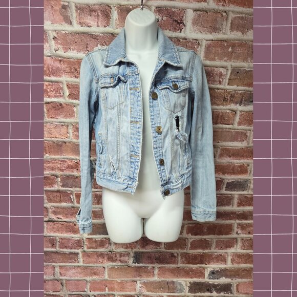 Vintage Y2K Women's MUDD Distressed Cropped Denim Jean Jacket Small - Picture 3 of 8